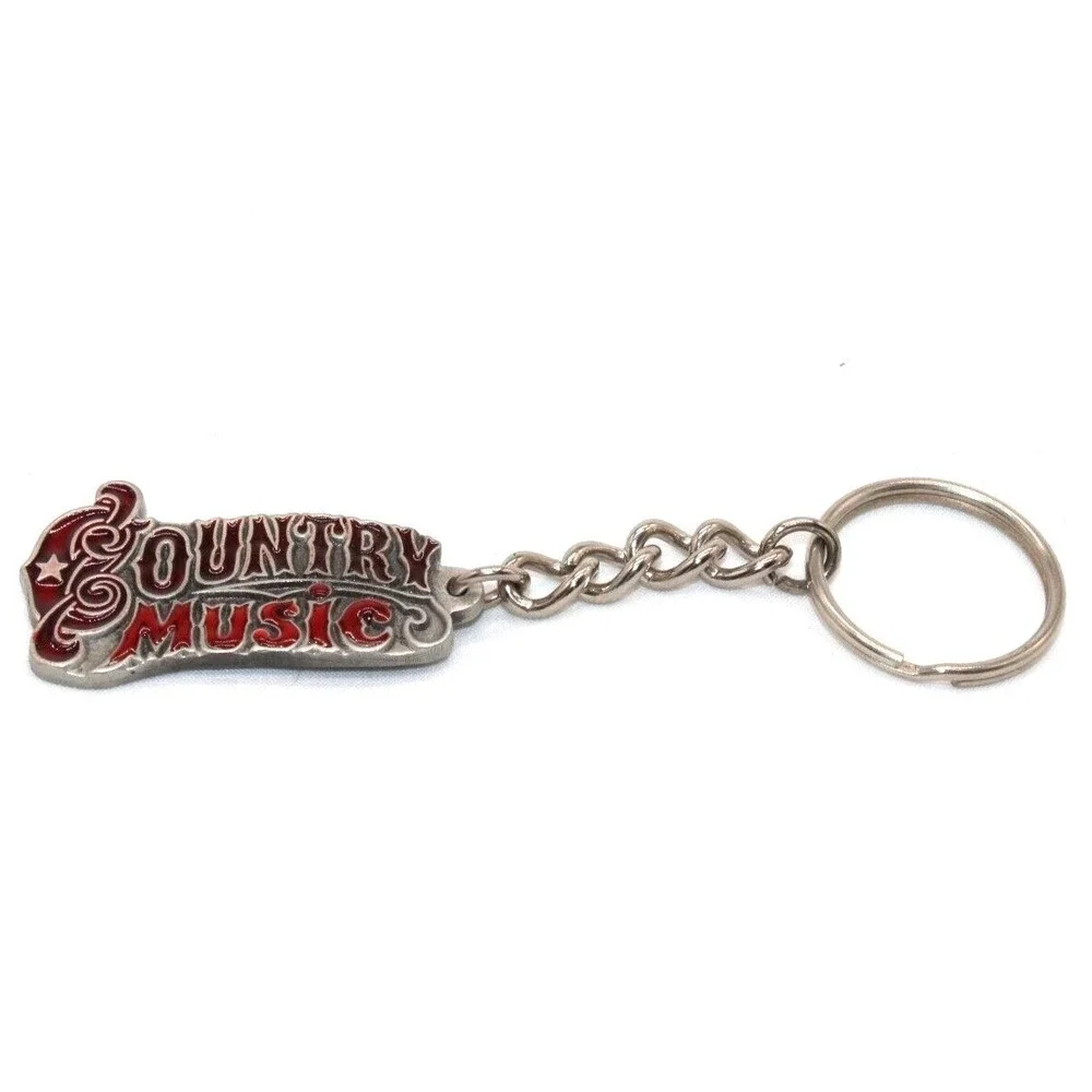 VTG 1987 Pewter COUNTRY‎ MUSIC Key Chain Red Fine Pewter USA